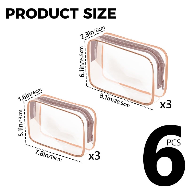 AURUZA 6 Pack Travel Toiletry Bag, Clear Makeup Bag, TSA Approved Cosmetic Bag with Zipper, Clear Organizer Carry on Bag for Women, PVC Cosmetic Pouch (Rose Pink, 6 Packs) - Image 2